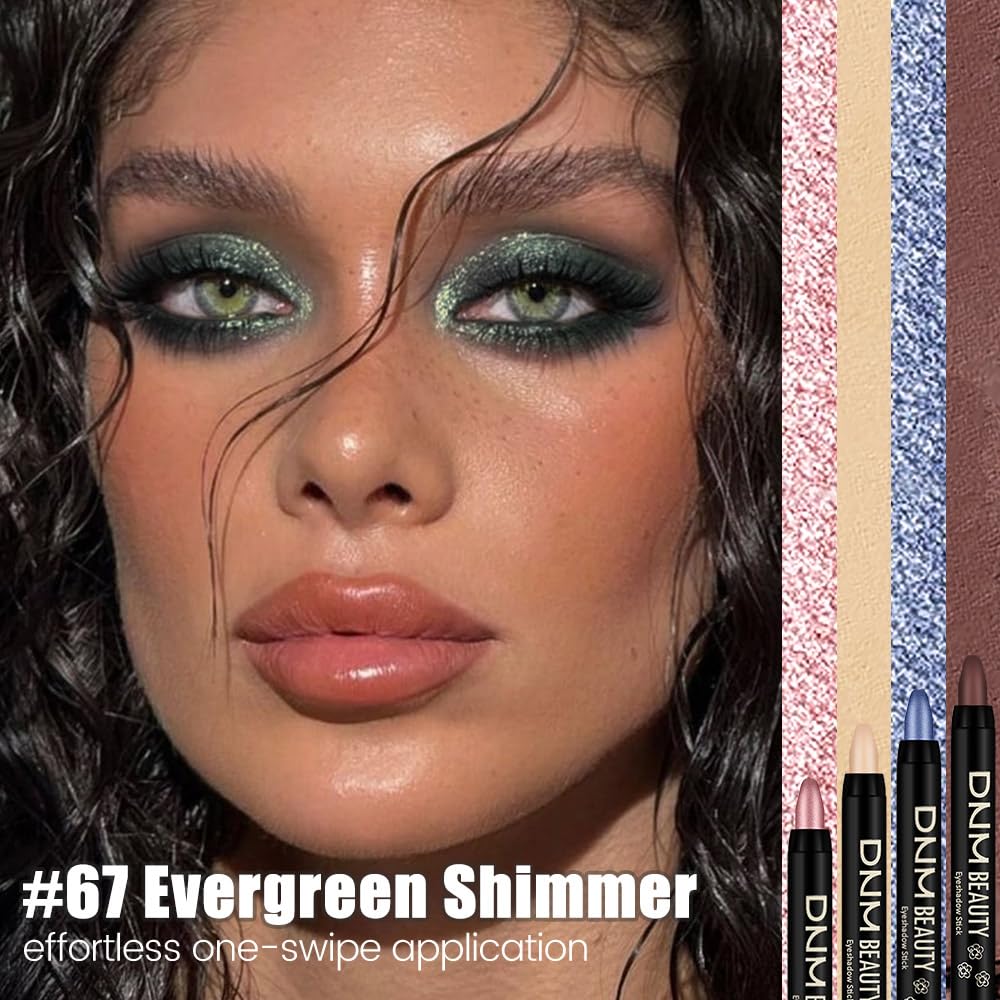 evpct Emerald Green Shimmer Cream Eye Shadow Sticks Brightener Pencils for Women, Green Silky Eyeshadow Applicator Stick Pen Waterproof, Blendable Crease-Proof Stick Eyeshadow Shimmer Eye Makeup 67