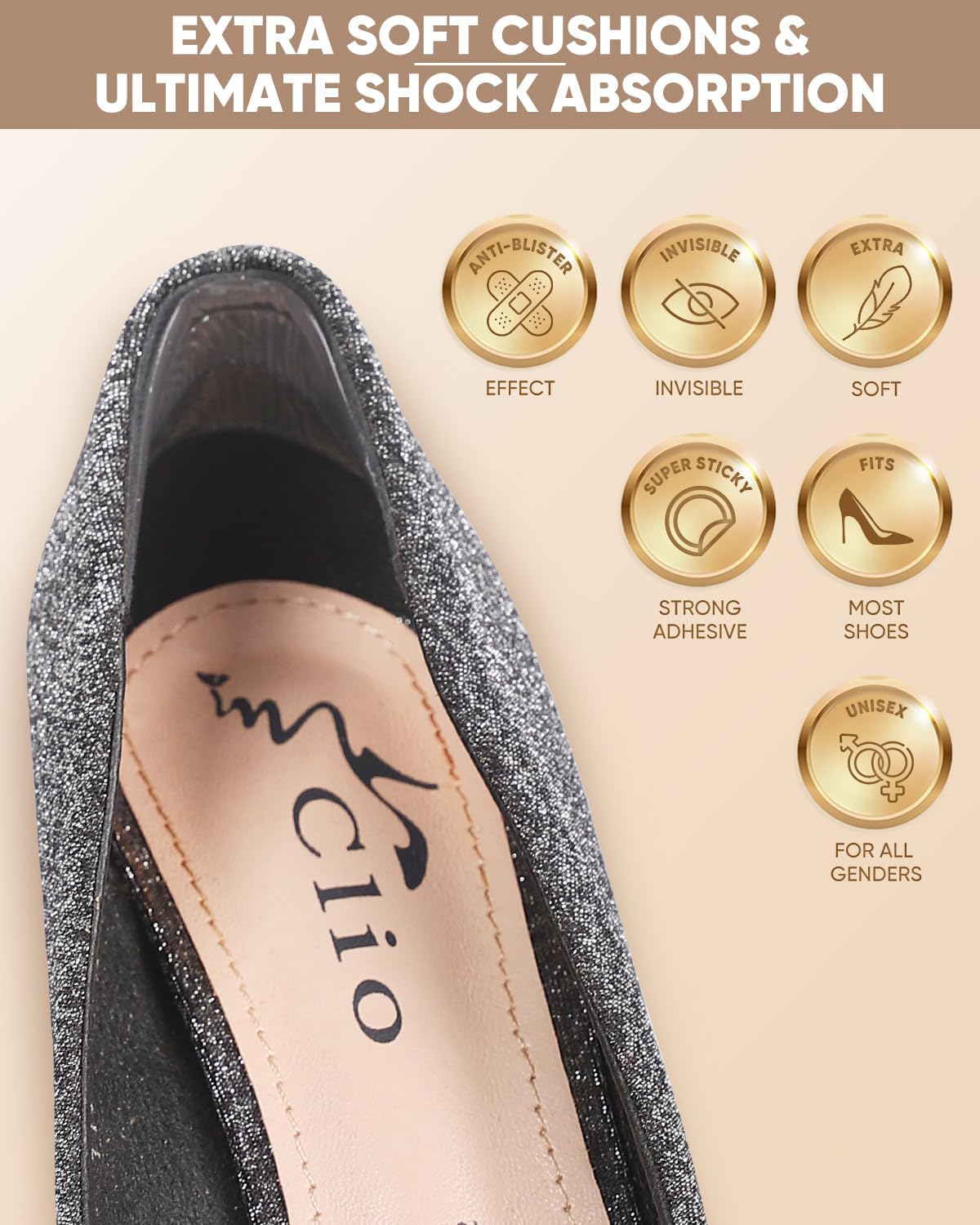 ONUEMP 6 Pairs Heel Pads for Shoes, Silicone Heel Grips Protectors and Ball of Foot Cushions for Women Men, Foot Inserts Metatarsal Pad for Shoes That are Too Big, Pain Relief