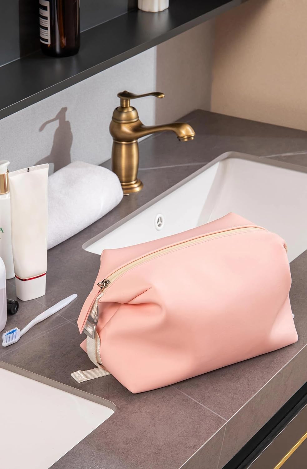 6"x 11" 6L Large Silicone Toiletry Bag,Waterproof Leakproof Foldable Travel Organizer,Dopp Kit Alternative for Men & Women,Pink