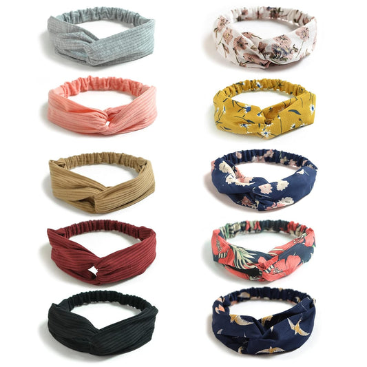 DRESHOW 10 Pack Boho Headbands for Women Girls Criss Cross Elastic Hair Band Twisted Head Wrap Floral Hair Accessories