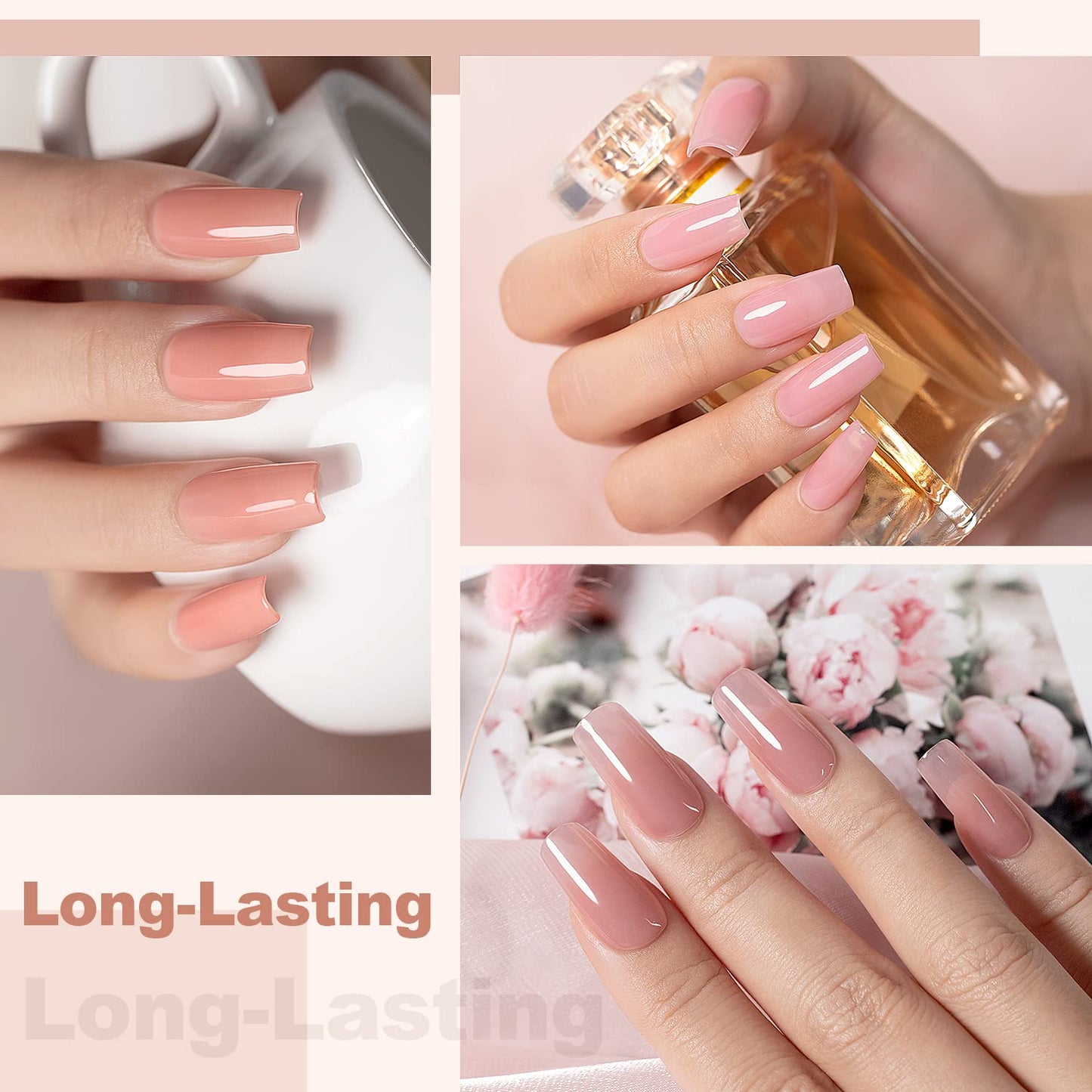 RARJSM Nude Gel Polish Set Jelly Pink Collection of 6 Transparent Natural Colors Sheer Pink Milky Mavue Purple Light Brown French Manicure LED UV Gel Nail Polish Soak Off Curing Requires Home Salon