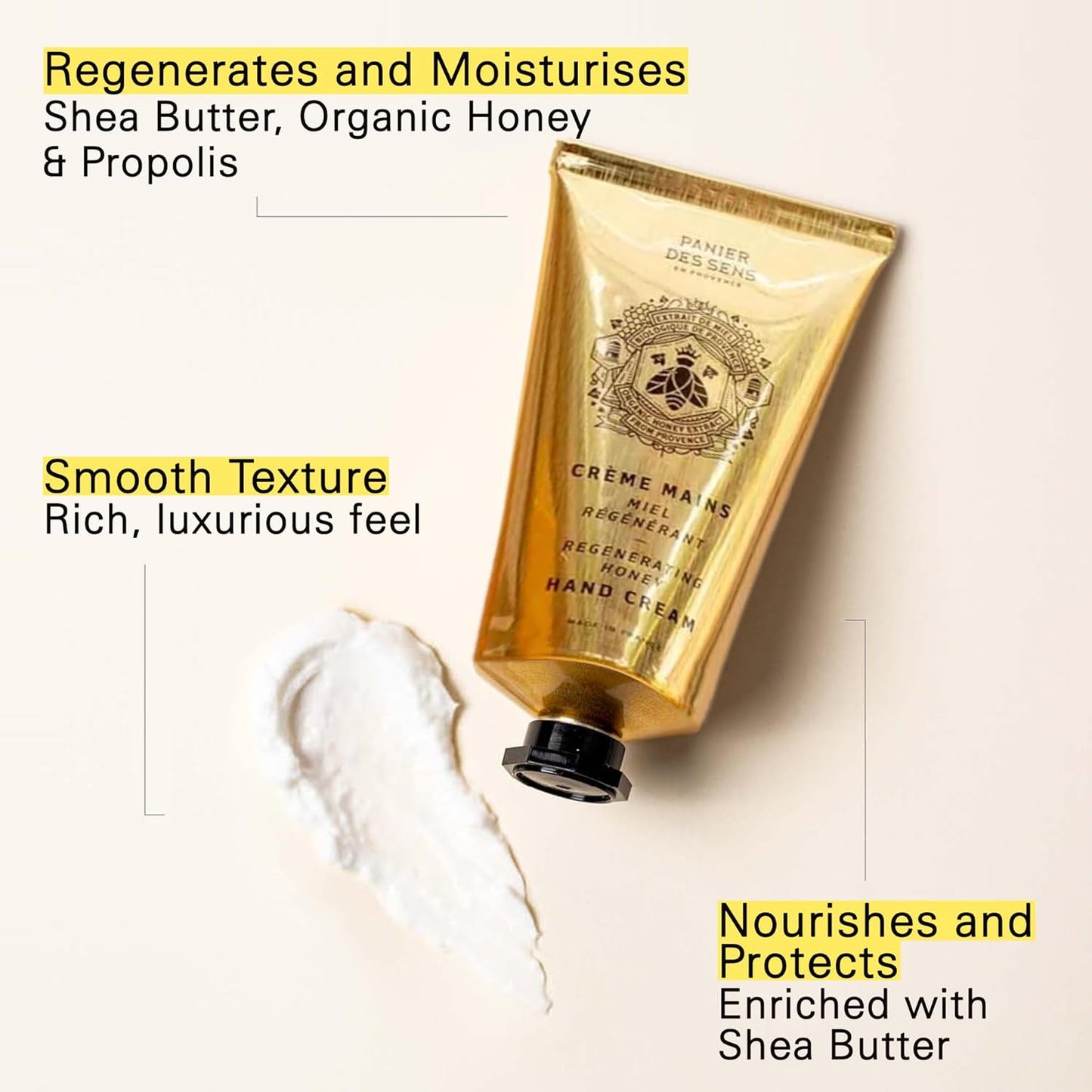 Panier des Sens - Hand Cream for Dry Cracked Hands - Hand Lotion with Honey & Shea Butter - Vitamin E Skin Moisturizer with 97% Natural Ingredients - Made in France, 2.5 fl oz