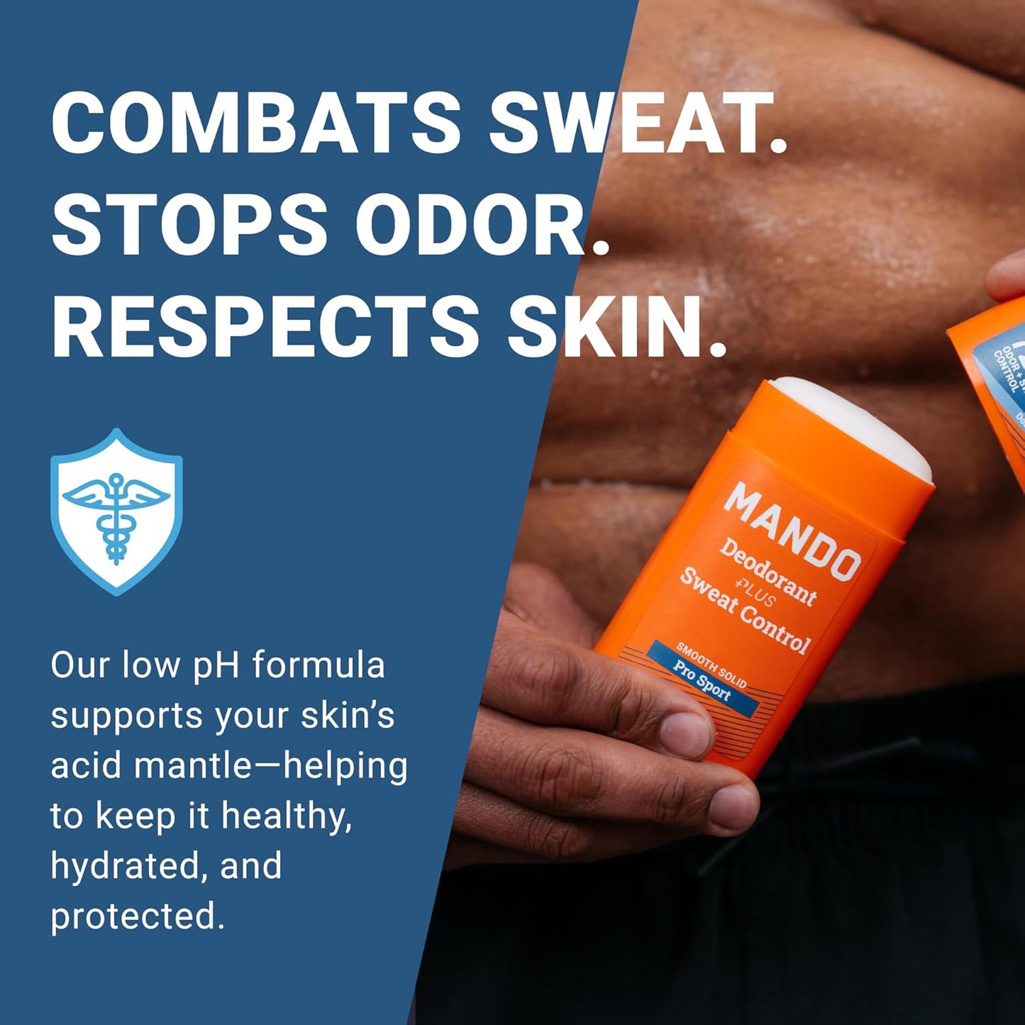 Mando Antiperspirant Deodorant Sweat and Odor Control for Men – Extra Strength Smooth Solid Stick – 72 Hour Performance – Baking Soda Free, Skin Safe – 2.6 oz – Pro Sport – Pack of 2