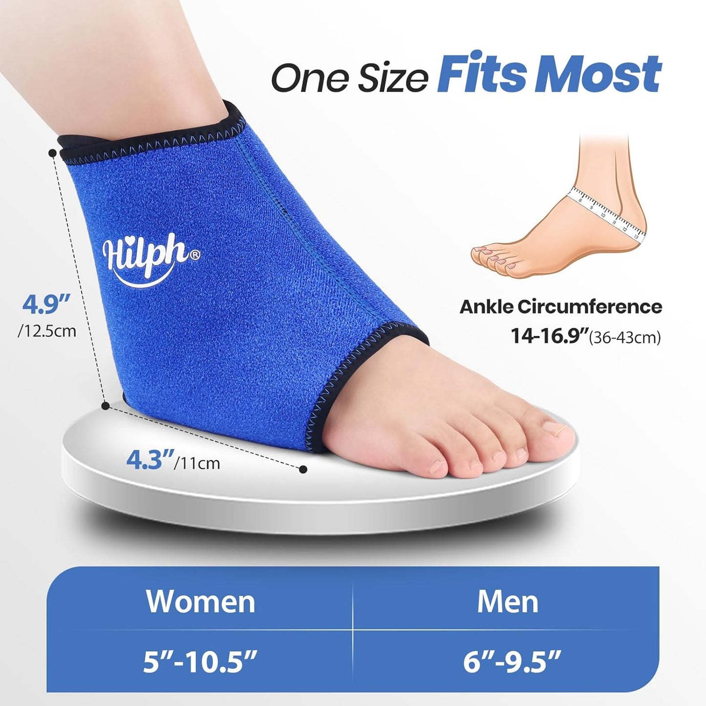 Hilph Ankle Foot Ice Pack Wrap for Sprained & Swelling, Reusable Ankle Brace with 2 Large Gel Ice Packs for Feet Injuries, Plantar Fasciitis, Achilles Tendonitis, Surgery Recovery, Hot/Cold Therapy