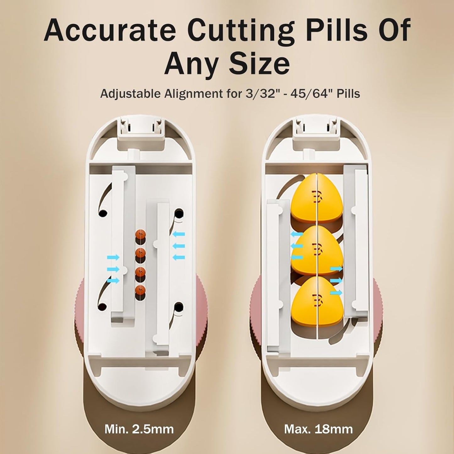 Multiple Pill Cutter - Pill Cutter Splitter for Small Tiny Large Pills Professional | Vertical Press-Down Cutting & Adjustable | Sturdy Blade & Guard | Includes Cleaning Brush (Pink)