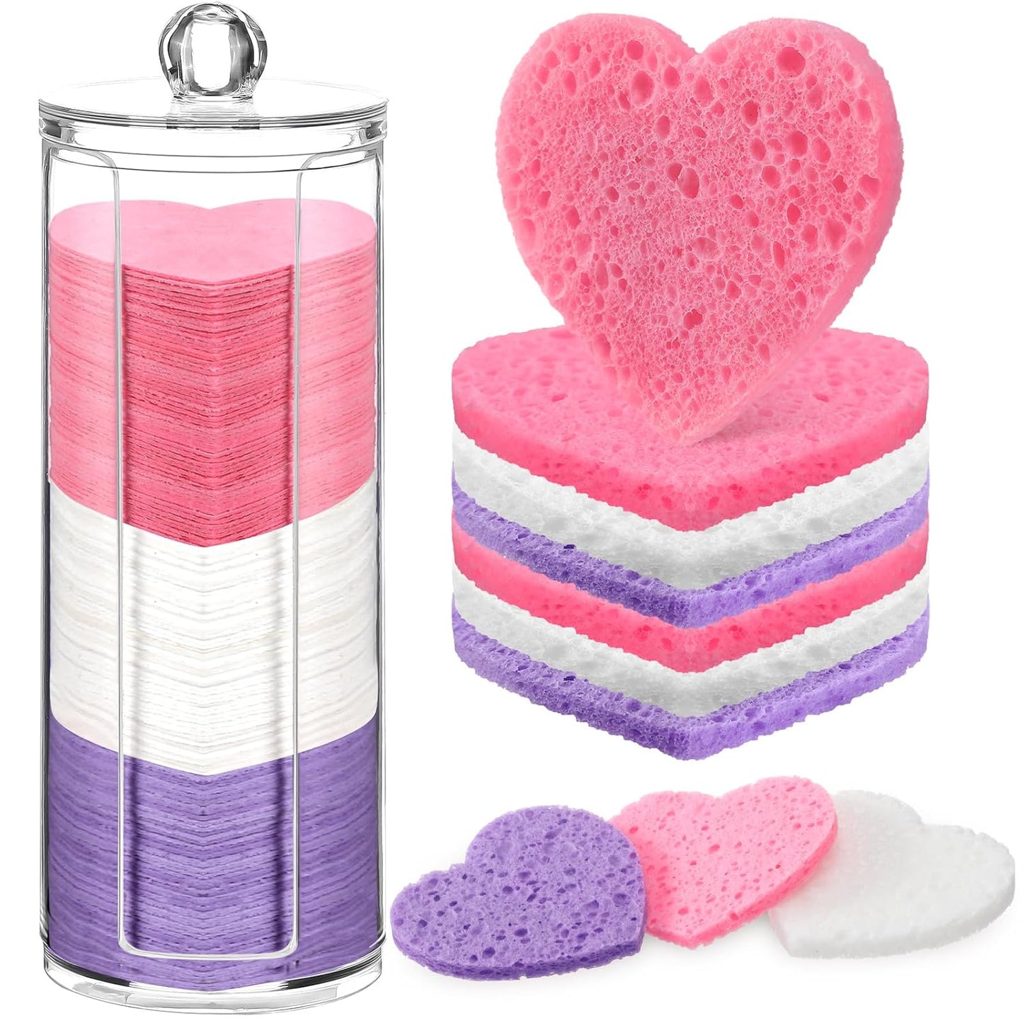 Sieral 120 Pcs Compressed Facial Sponges with Container Disposable Face Sponge Pads for Washing Face Cleansing Exfoliating Esthetician Makeup Removal(Heart,Multicolor)