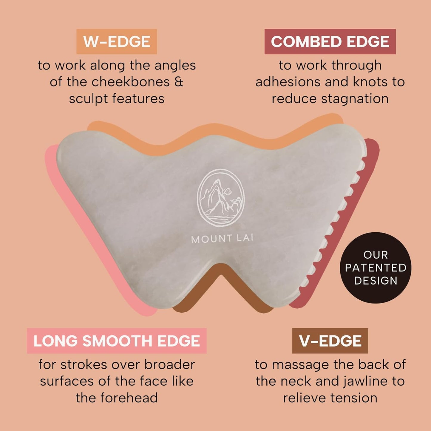 Mount Lai Vitality Qi White Jade Gua Sha Facial Tool – The Imperial Stone of Purity – Patented 5-Sided Professional Sculpting Tool for Lymphatic Drainage, Precision Contouring & Imperial Radiance