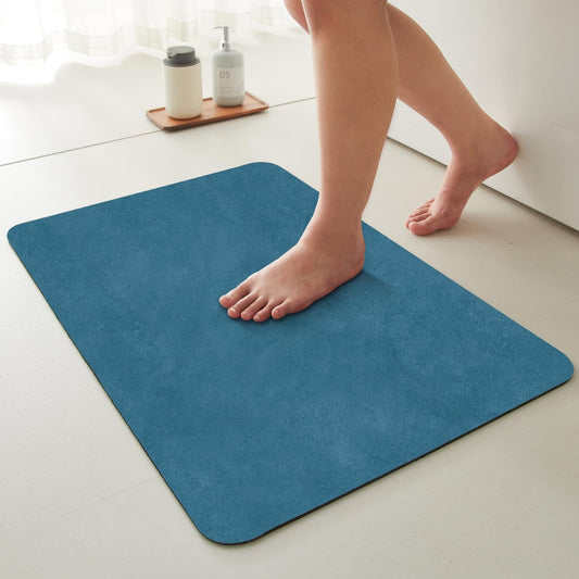 Bathroom Mat Quick Dry, Bathroom Rugs Non Slip Washable Thin Absorbent Bath Mat Fits Under Door Bathroom Floor Mat Perfect for Bath, Shower, or Sink 36"x48" Denim Blue