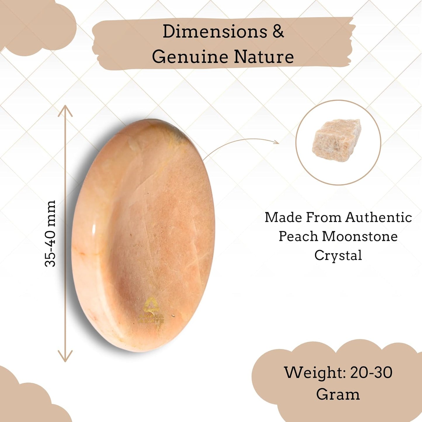Peach Moonstone Worry Stones – Crystal Thumb Worry Stone for Anguish, Stress – Relaxing and Soothing Balance Stones for Meditation, Stress Relief – Healing Stones and Crystals for Men and Women