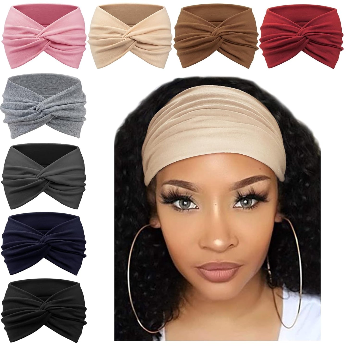 Extra Wide Headbands for Women Large Turban Headband Non Slip Boho Elastic Hairband Hair Twisted Knot Head Bands Accessories