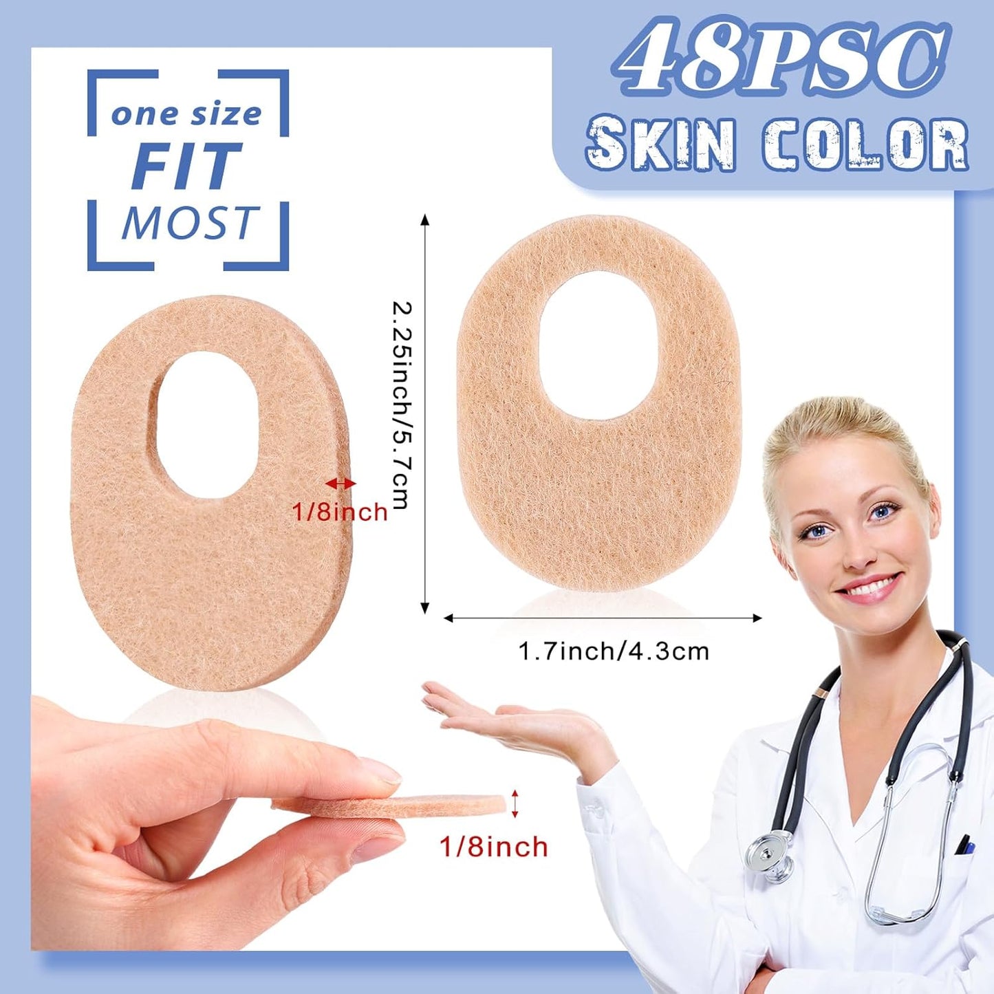 WILLBOND 48 Pack Callus Pads Soft 1/4" Thick Oval Shape Corn Pads 1/8" Felt Callus Cushions Adhesive Corn Protectors for Men Women Feet Toes Pain Relief(Nude, 1/8 Inch)