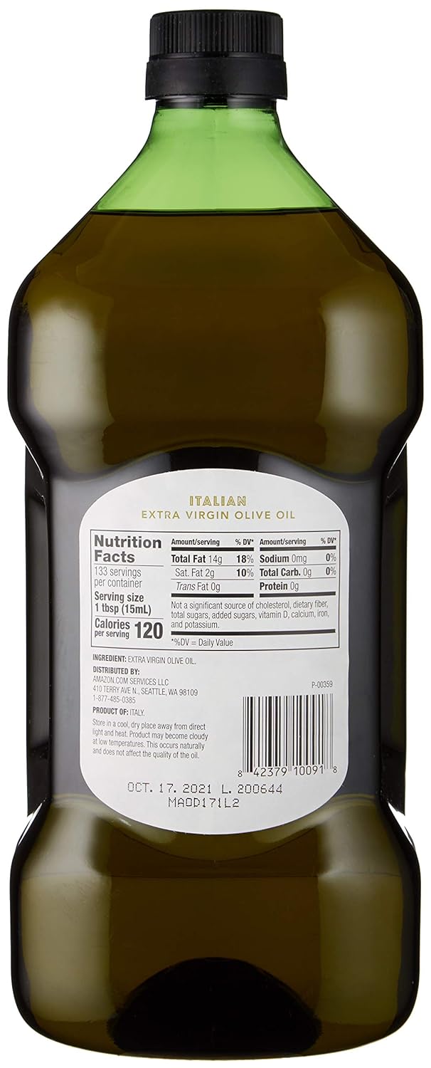 Amazon Fresh, Italian Extra Virgin Olive Oil, 2 Liter (Pack of 2)