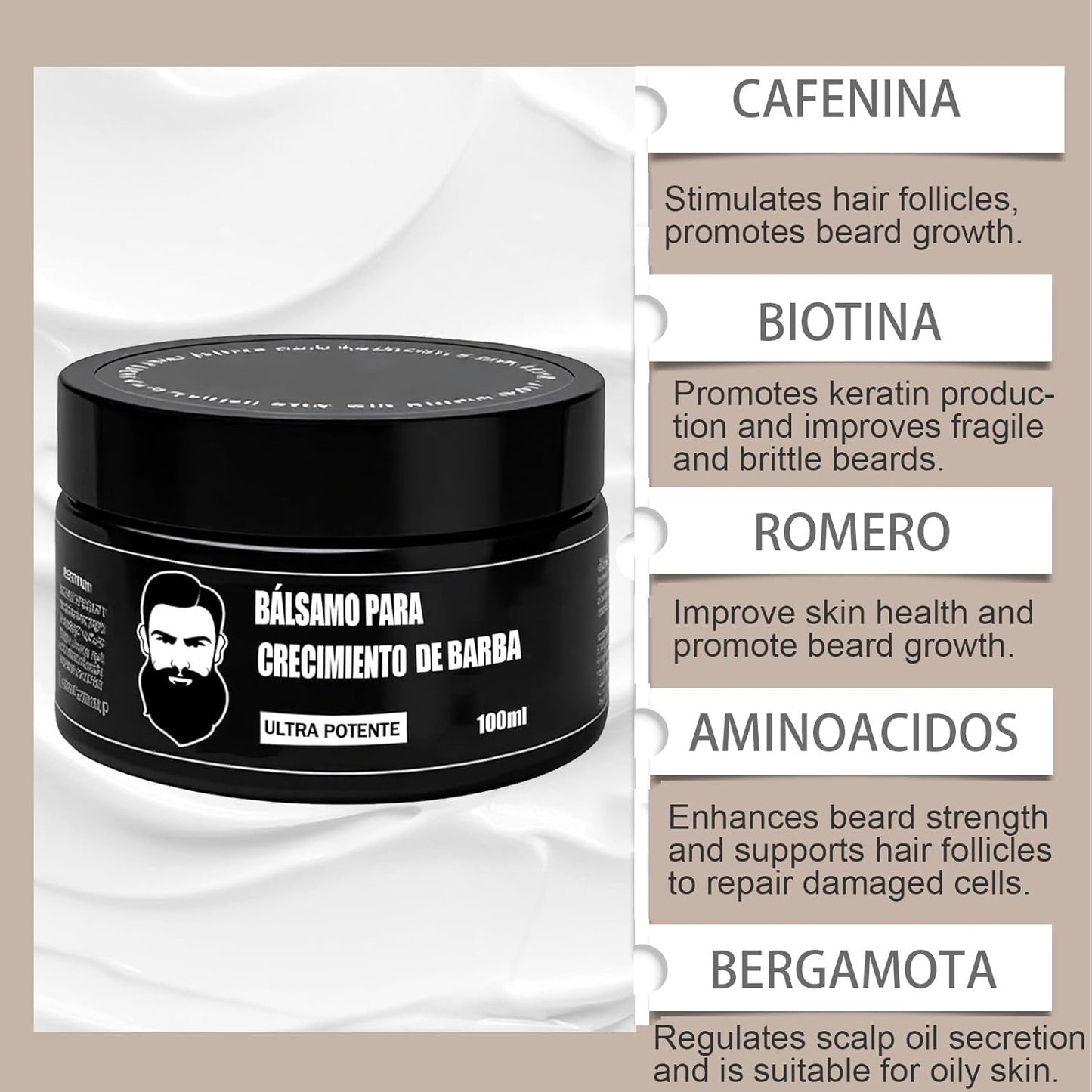 Cosmetics Para Barba, Bálsamo Estimulante de Barba, Ultra Potente Beard Stimulating Balm, Crema Para Barba, Moisturizes & Strengthens Beard, 200ML / 7OZ