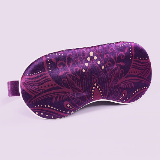 Luxury Silk Sleep Mask with 22mm Mulberry Silk, Velvet Elastic Band, Heat Therapy Pocket, and Travel Pouch, Purple Color