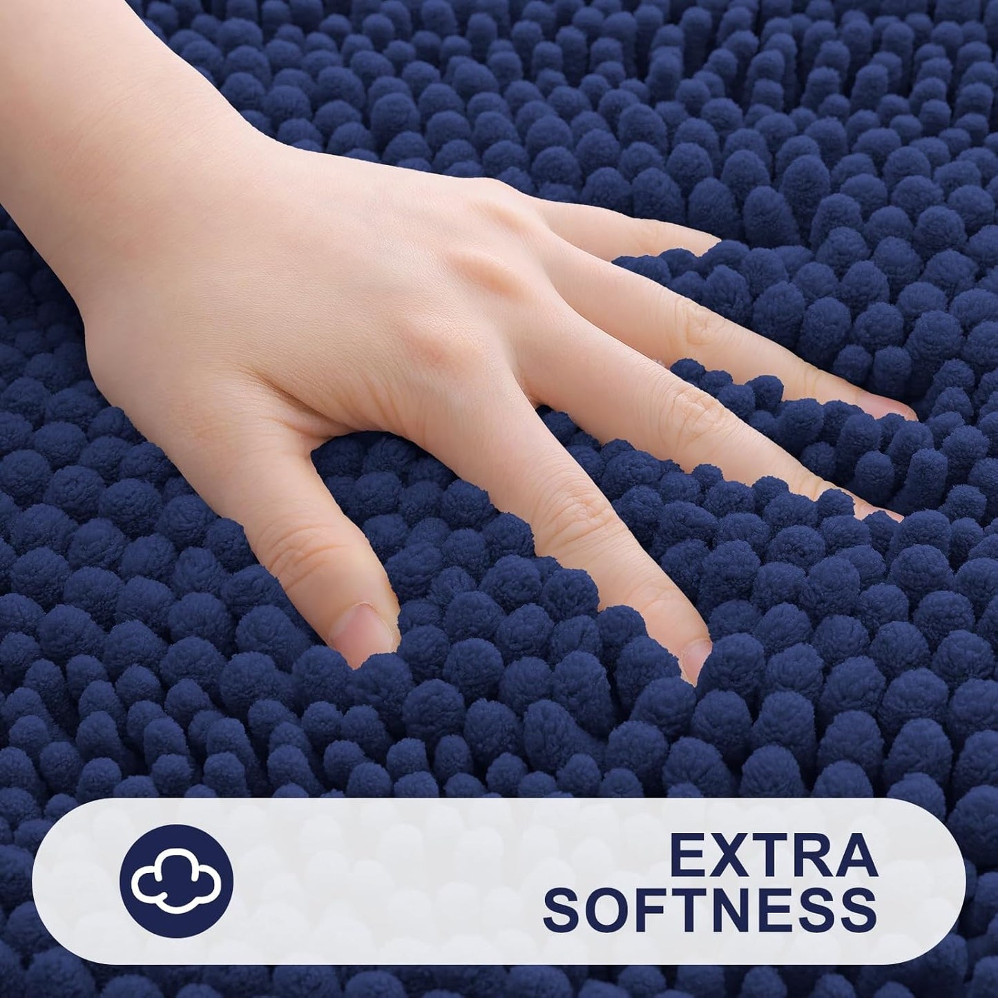 Grandaily Chenille Striped Bathroom Rugs 59x35, Extra Thick and Absorbent Bath Mats, Non-Slip Soft Plush Shaggy Shower Carpet, Machine Wash Dry, Bath Rug for Bathroom, Navy