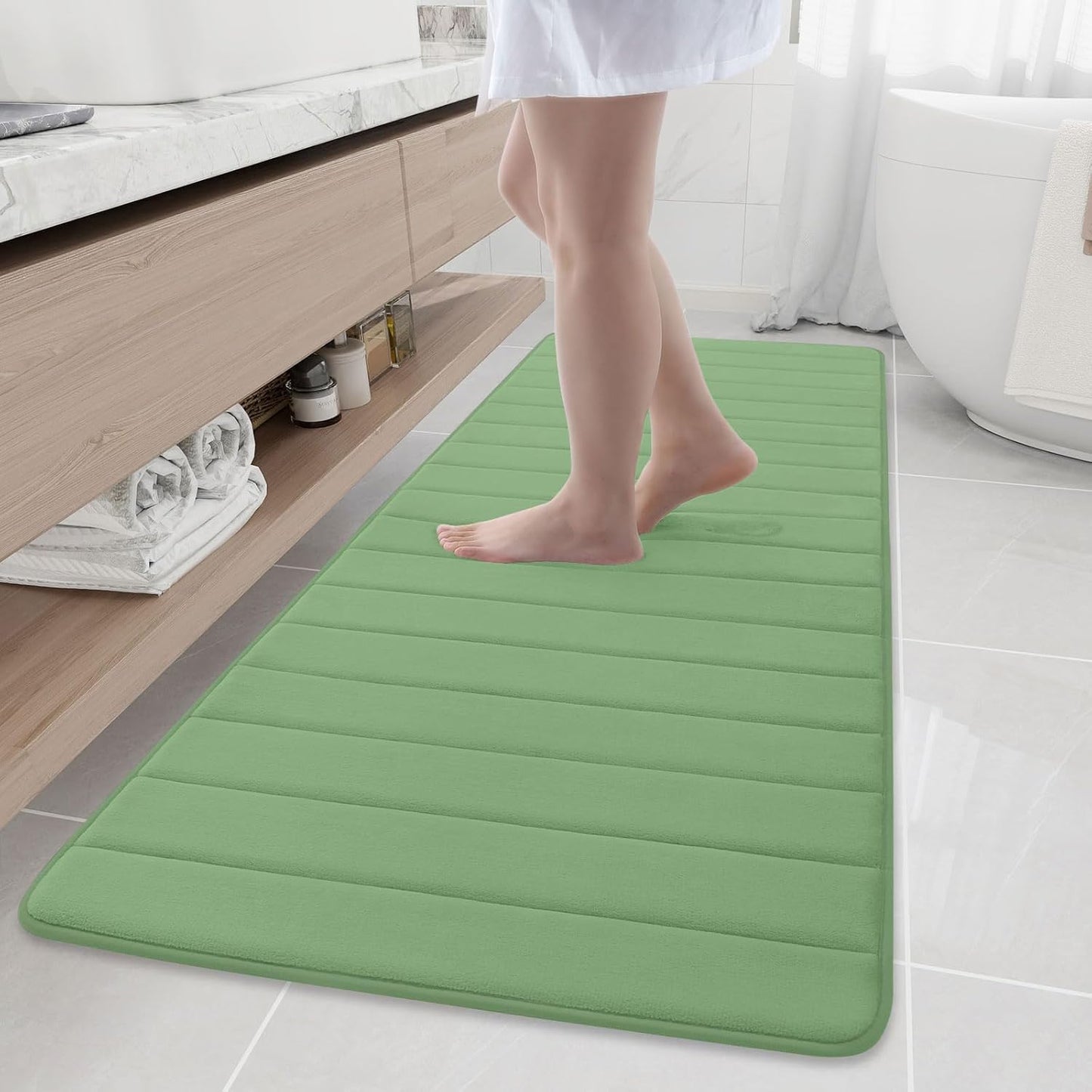 Buganda Memory Foam Bath Mat, 70" x 24", Ultra Soft and Non-Slip Bathroom Rugs, Water Absorbent and Machine Washable Bath Rug Runner for Bathroom, Shower, and Tub, Olive Green