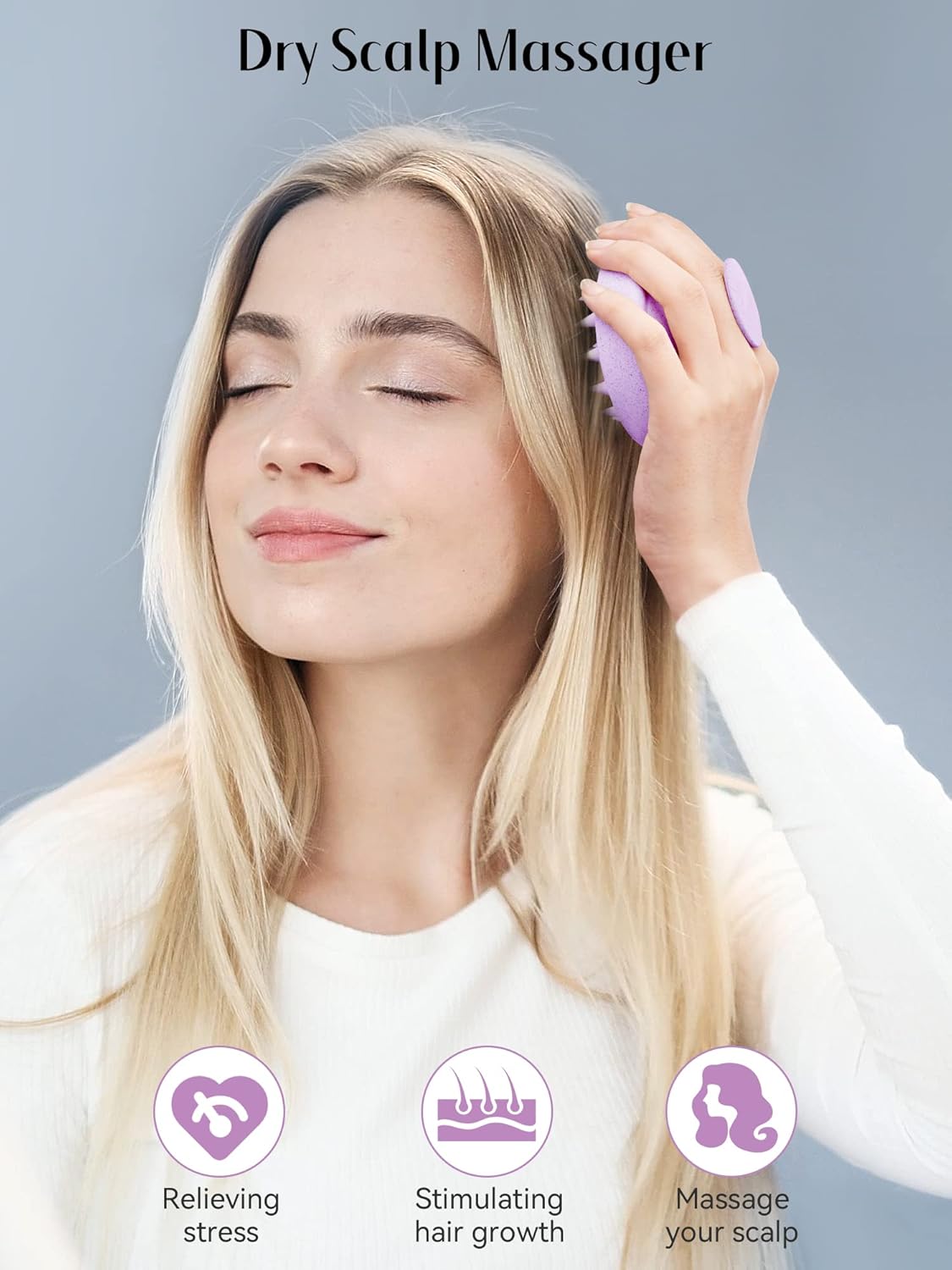 HEETA Scalp Massager Hair Growth, Soft Silicone Scalp Scrubber Shampoo Brush for Exfoliation, Dandruff Removal & Head Massage Stress Relax, Wet & Dry Use for Thick, Thin Hair Care, Wheat Straw Purple