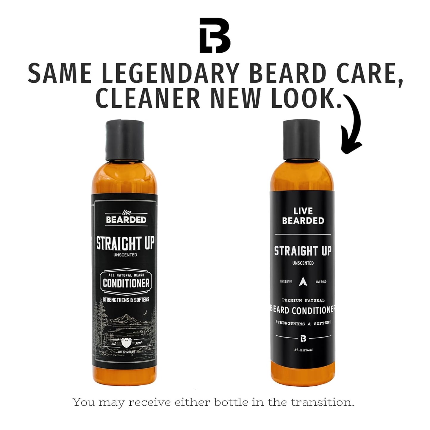 Live Bearded Beard Conditioner, 8 fl oz - Strengthens and Softens Facial Hair - Made in the USA - All-Natural Ingredients with Biotin, Caffeine | Straight Up Unscented - Fragrance-Free