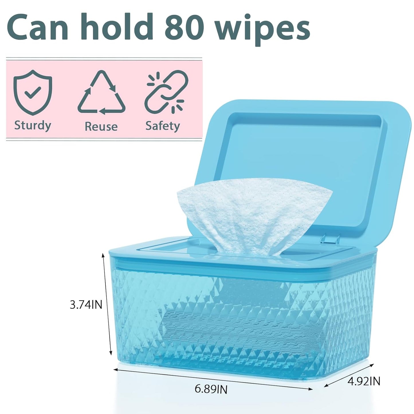 Wipes Dispenser, One-Handed Operation Wipe Holder for Baby & Adult, Seal-Designed Wipes Container for Bathroom Keep Diaper Wipes Fresh (Blue)