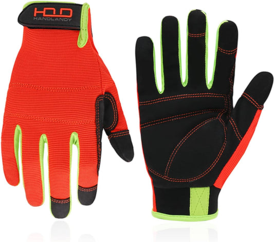 HANDLANDY Work Gloves for Men & Women, Utility Mechanic Working Gloves Touch Screen, Flexible Yard Work Gloves