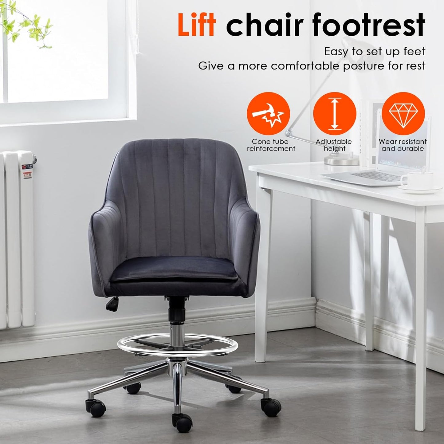 18" Chrome Foot Rest Ring for Drafting Stool or Office Chair,Office Chair Piston Foot Ring,Foot Rest (Silver, 18'')