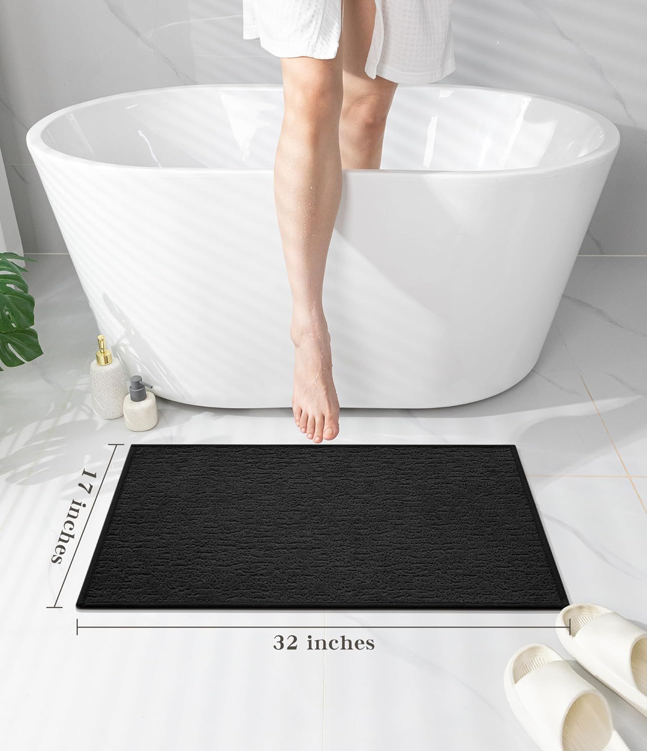 chakme Bathroom Rugs Mat 32x17, Ultra Thin Non Slip Bath Mat Quick Dry Absorbent Bath Mat for Bathroom Floor, (Black, 32"x17")