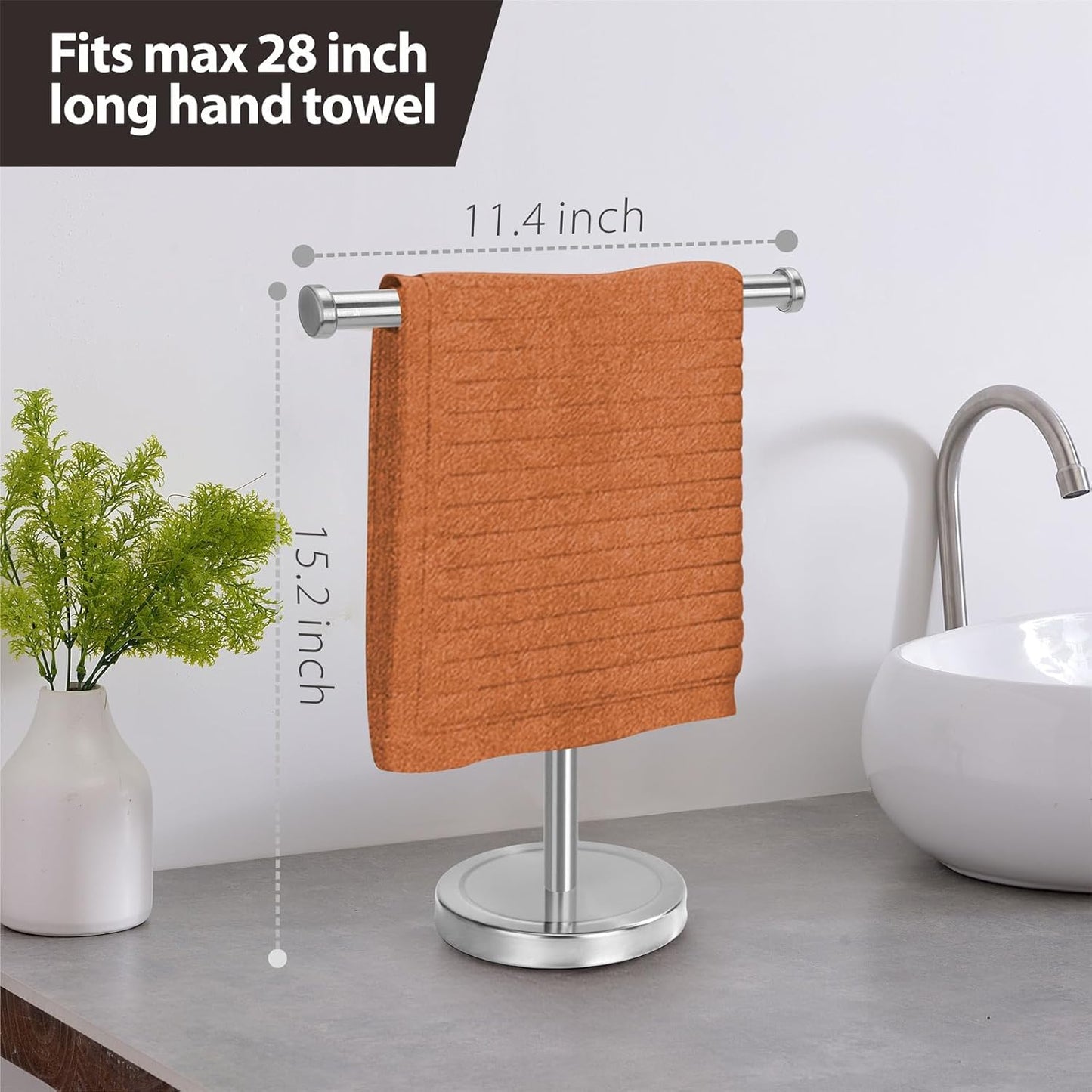 Hand Towel Holder Stand with Heavy Base, Hand Towel Rack for Bathroom (Stainless Steel, Brushed Nickel)