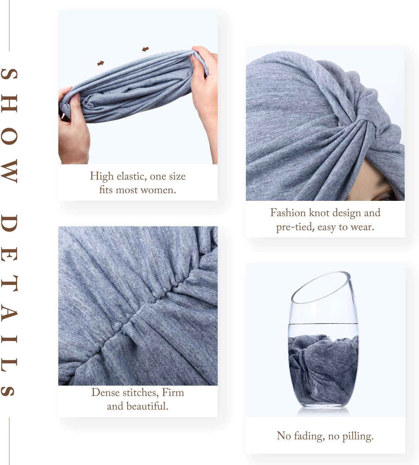 SATINIOR 4 Pieces Turbans for Women Soft Pre Tied Knot Fashion Pleated Cancer Turban Cap Chemo Headwrap Sleep Hat, 4 Colors