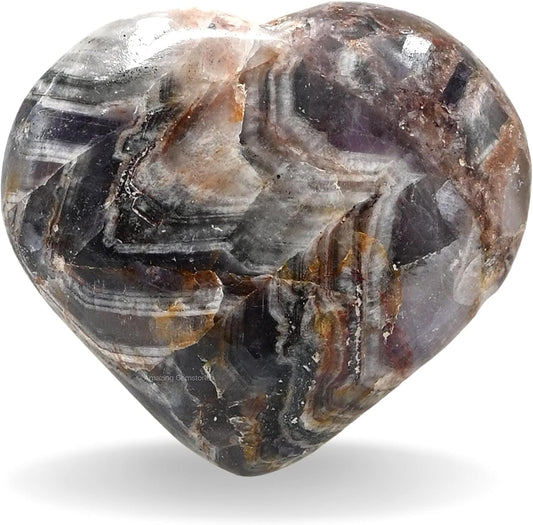 Amazing Gemstone Amethyst Chevron Crystal Heart Palm Stone - Pocket Massage Worry Stone for Natural Body Chakra Balancing, Reiki Healing and Crystal Grid