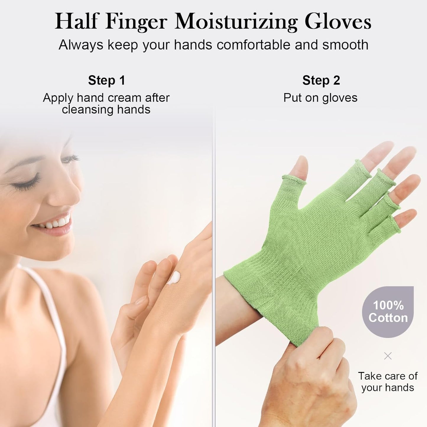 MIG4U Fingerless Moisturizing Gloves, Half Finger Touchscreen Beauty Glove for Eczema, SPA, Dry Hands, Skin Treatment, Summer Sun UV Protection, Apple Green, 1 Pairs L/XL
