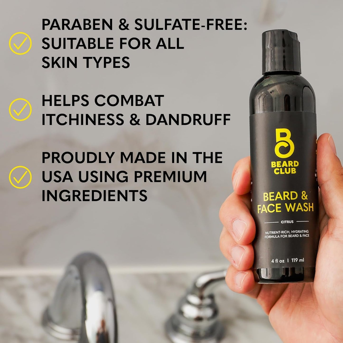 The Beard Club Citrus Beard & Face Wash– All-in-One Cleanser, Softens & Nourishes Facial Hair, Hydrates & Cleans Skin, Paraben & Sulfate-Free