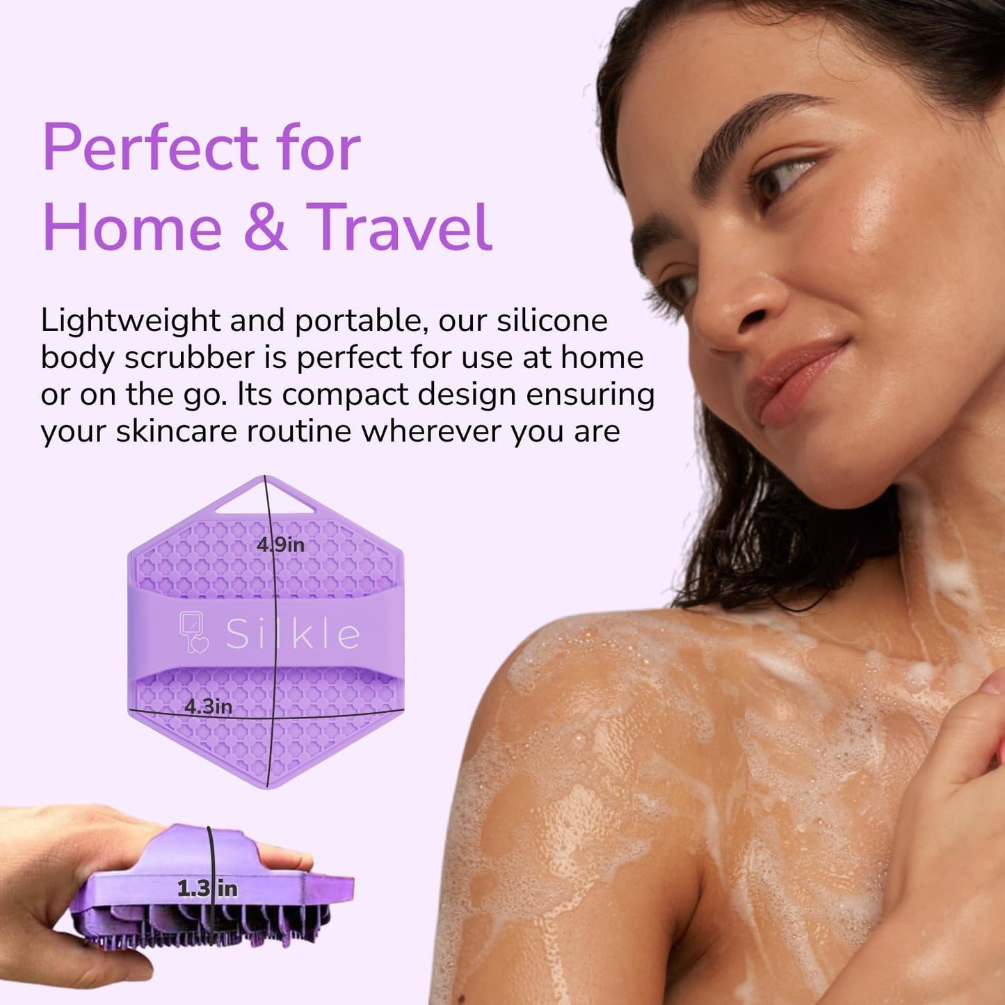 Silicone Body Scrubber - Exfoliating Bath Brush and Skin Cleanser - Shower Sponge for Gentle Body Scrub and Wash - Silicone Scrubbing Care Tool for a Refreshed and Renewed You - Purple