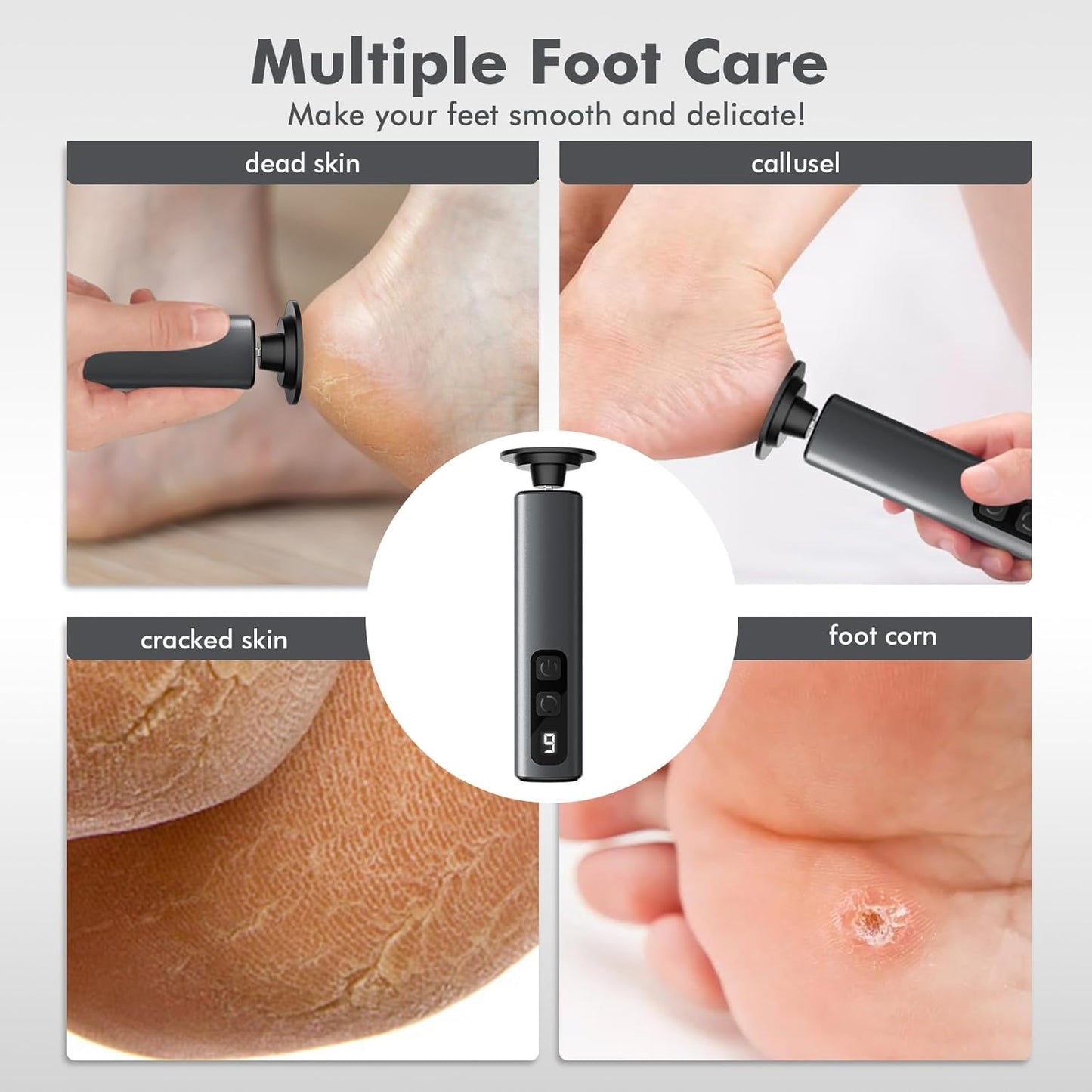 Electric Callus Remover for Feet,Professional Foot File Scraper with 9 Adjustable Speeds,Rechargeable Pedicure Tool with Replacement Sandpaper Discs for Dead Skin Calluses