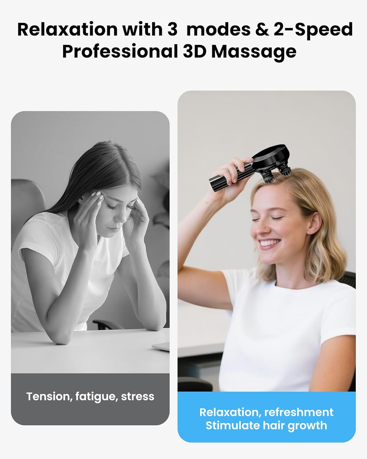 COMFIER Handheld Scalp Massager Hair Growth,Cordless Hair Head Massager with 3 Modes & 8 Silicone Claws,IPX7 Waterproof Body Massager for Stress Relax,Pet Massage,Head Scratcher,Gifts Men,Women(Black)