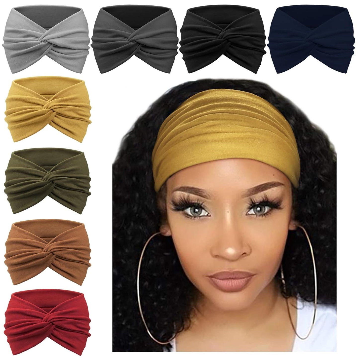 Extra Wide Headbands for Women Large Turban Headband Non Slip Boho Elastic Hairband Hair Twisted Knot Head Bands Accessories