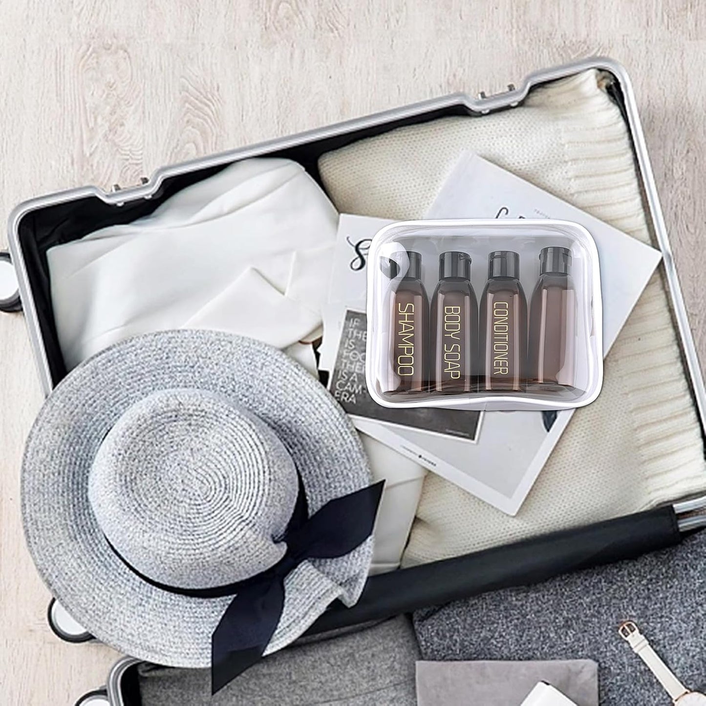 Cosywell Travel Bottles for Toiletries 4pcs 3.4oz Travel Shampoo and Conditioner Bottles TSA Approved Travel Size Containers Leak Proof Small Plastic Squeeze Bottles with Flip Cap