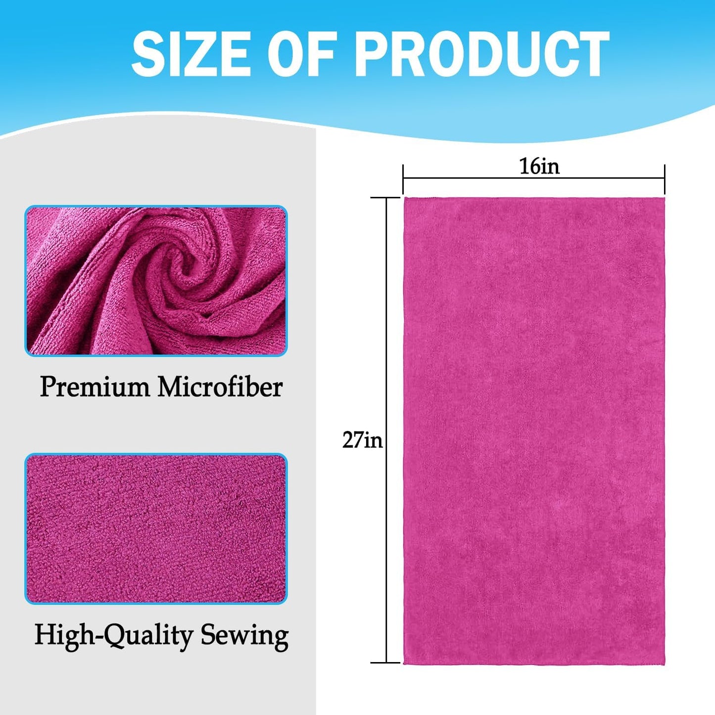 Pink Salon Towels, Super Soft and Absorbent Microfiber Hair Towel for Salon, Bath, Spa, Pool and Home, 27 inch X 16 inch (Pink - 6 Pack)