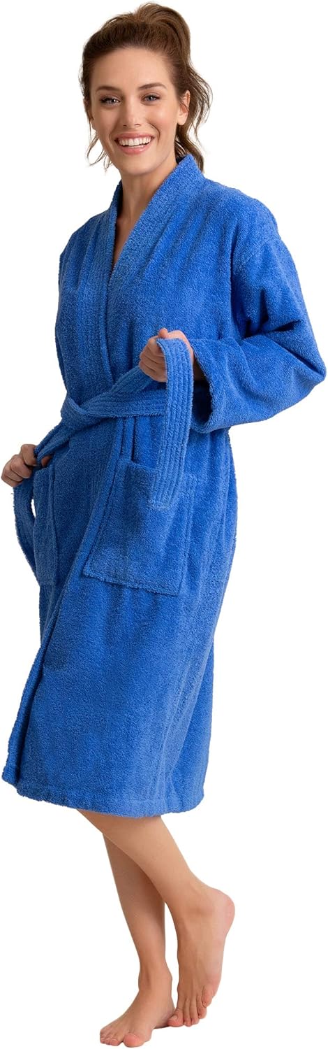 Soft Touch Linen Women's Robe Terry Cloth Kimono Bathrobe Thick 100% Cotton