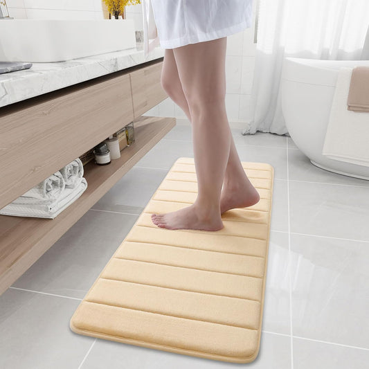 Buganda Memory Foam Bath Mat, 47" x 17", Ultra Soft and Non-Slip Bathroom Rugs, Water Absorbent and Machine Washable Bath Rug Runner for Bathroom, Shower, and Tub, Gold