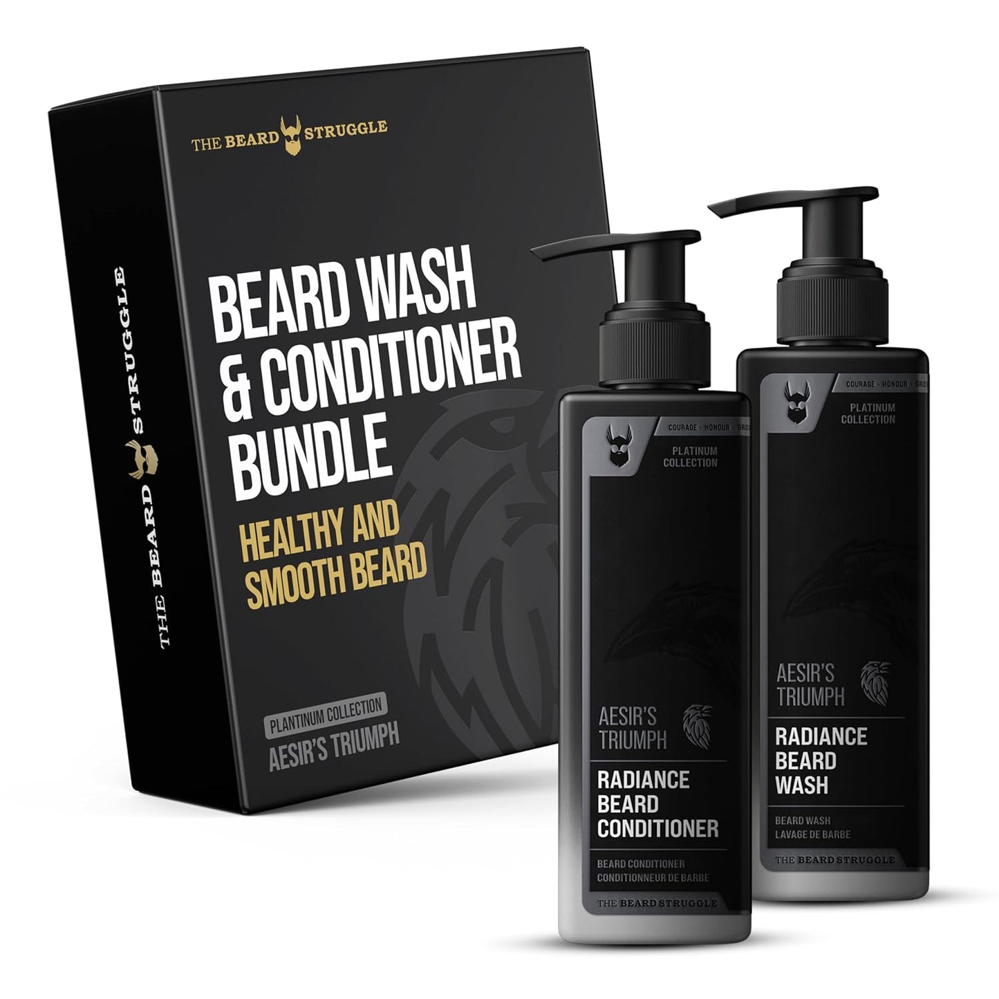 The Beard Struggle Radiance Beard Wash & Conditioner Bundle for Men - Platinum Collection - Pack of 2 - Aesir's Triumph - Nourish, Cleanse, Soften, & Strengthen Beard