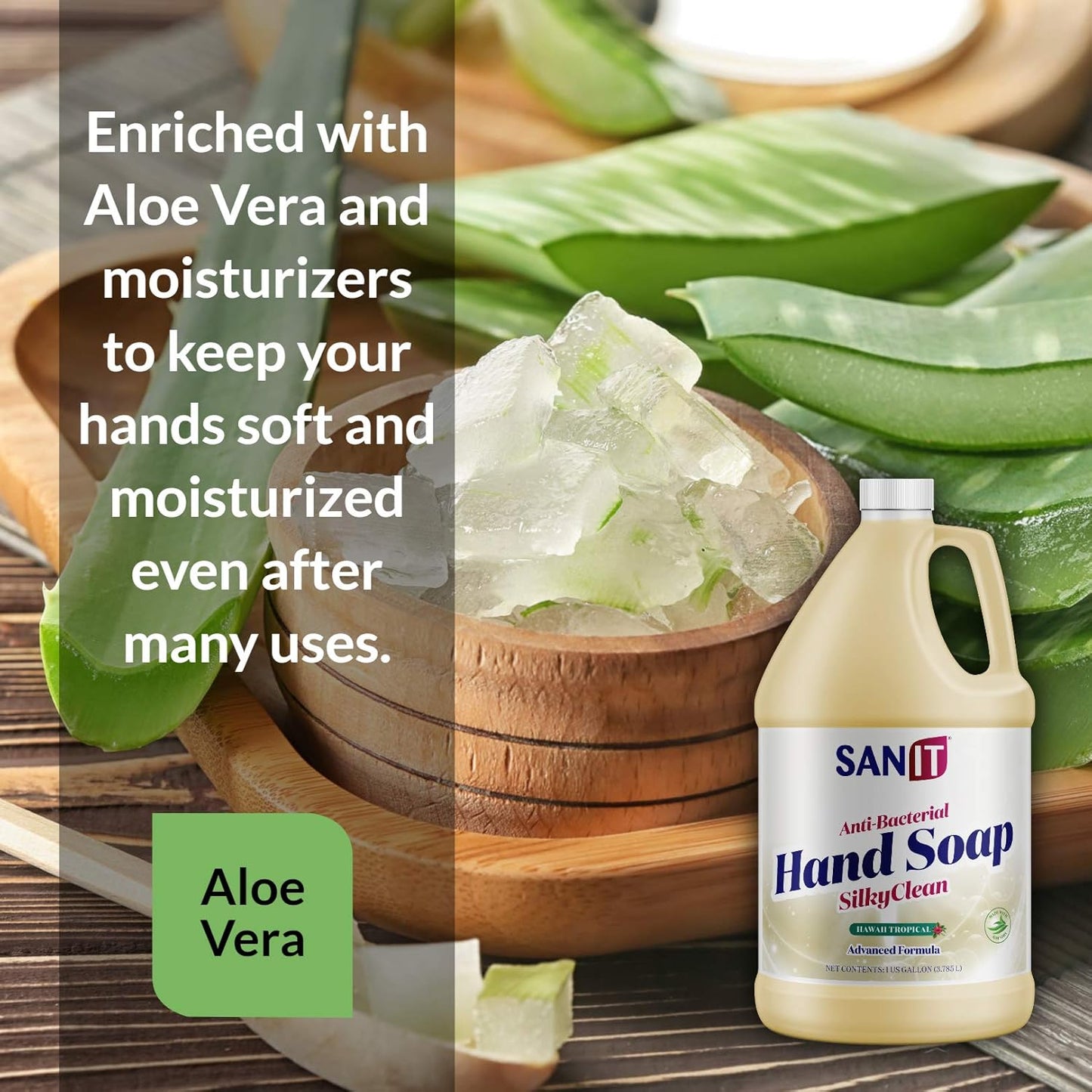 Sanit Silky Clean Antibacterial Liquid Gel Hand Soap Refill - Advanced Formula with Coconut Oil and Aloe Vera - All-Natural Moisturizing Hand Wash - Made in USA, Hawaii Tropical, 1 Gallon