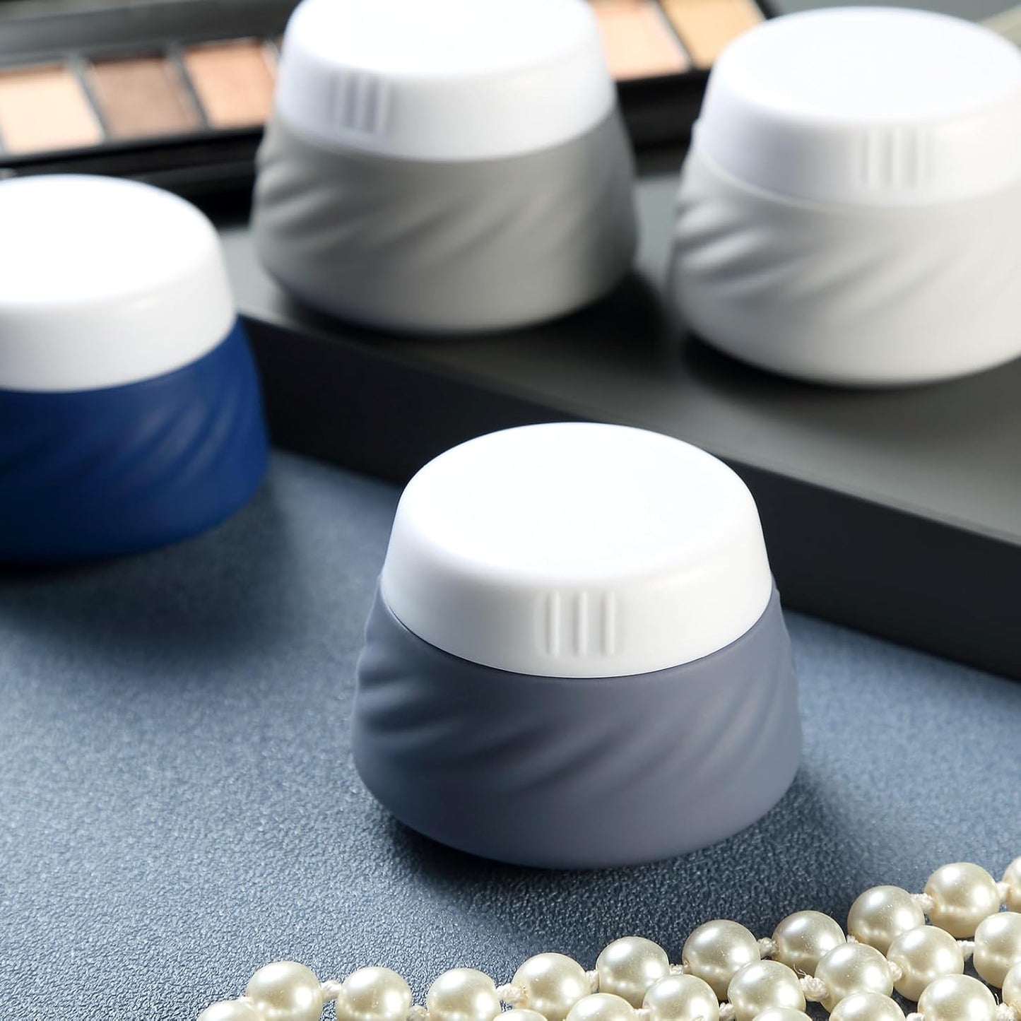 Gemice Travel Containers for Toiletries, Silicone Cream Jars TSA Approved Travel Size Containers with Clear Bag, Leak-proof Travel Accessories with Lid for Cosmetic Face Body Hand Cream (4 Pack)