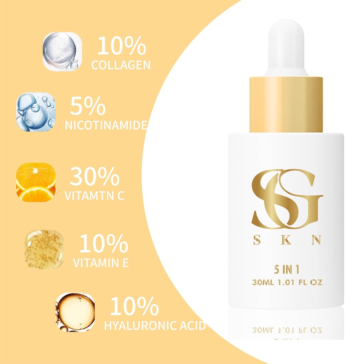 Collagen Serum 5-in-1 Revitalize Your Skin - Collagen Serum for Face Hydrate and Brighten with Vitamin C, E, Hyaluronic Acid and Niacinamide - Collagen Face Serum for Women & Men