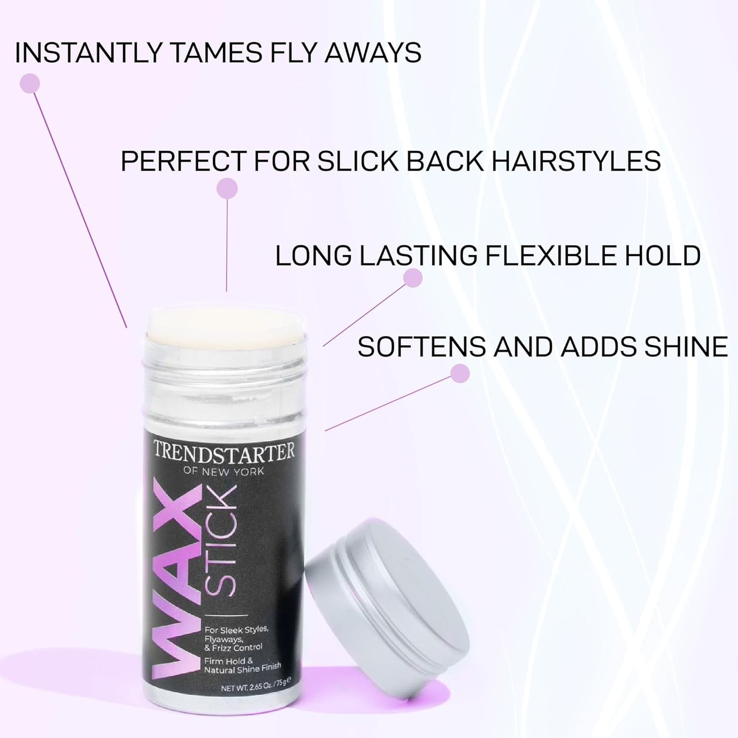 TRENDSTARTER - HAIR WAX STICK (75g) - Frizz Control - Flyaway Control - Firm Hold & Natural Shine Finish for Slick Sleek Sophisticated Styles - Avocado Extract Infused - All-Day Hair Control