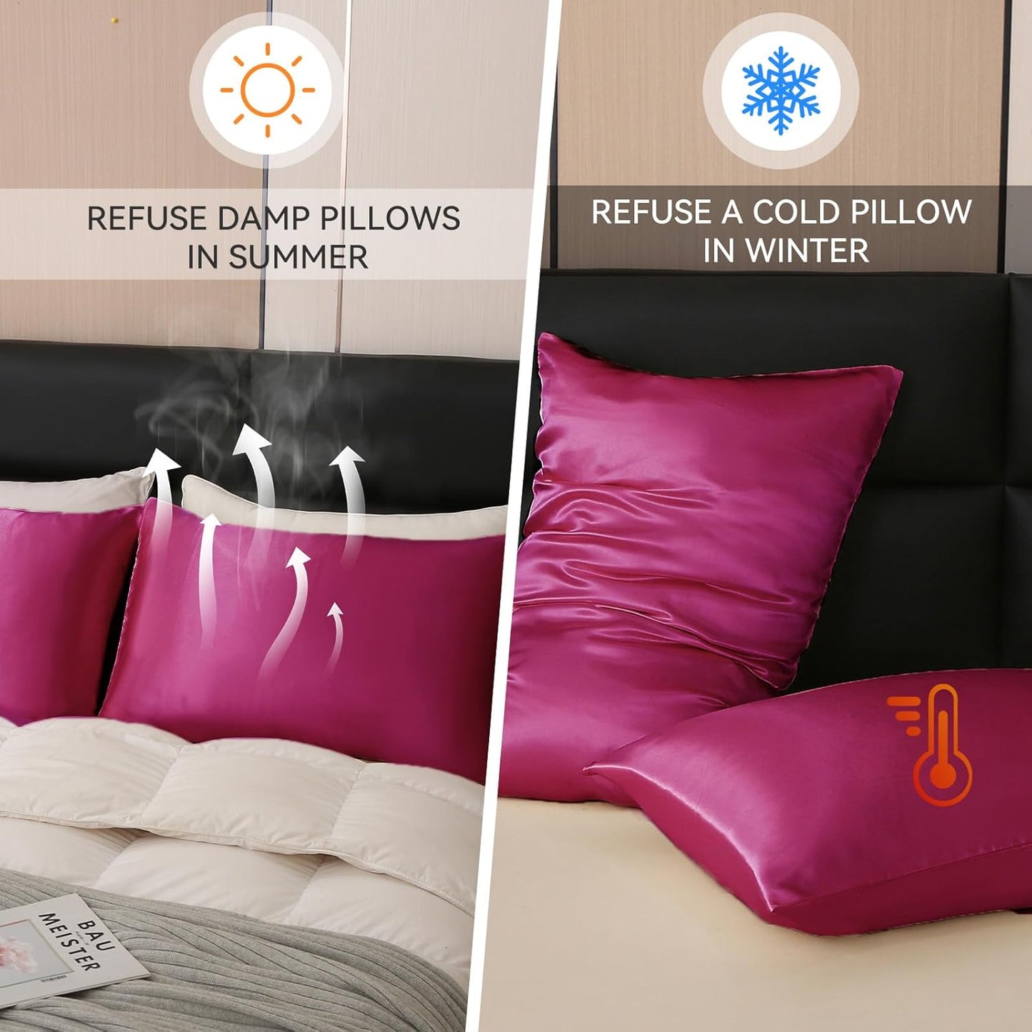 Tyfitb Satin Pillowcase Set for Hair & Skin Care – Cooling, Hypoallergenic, Anti-Frizz, Wrinkle-Free – Soft, Luxurious Pillowcases with Envelope Closure – 2-Pack, King Size 20x36, Gift-Ready