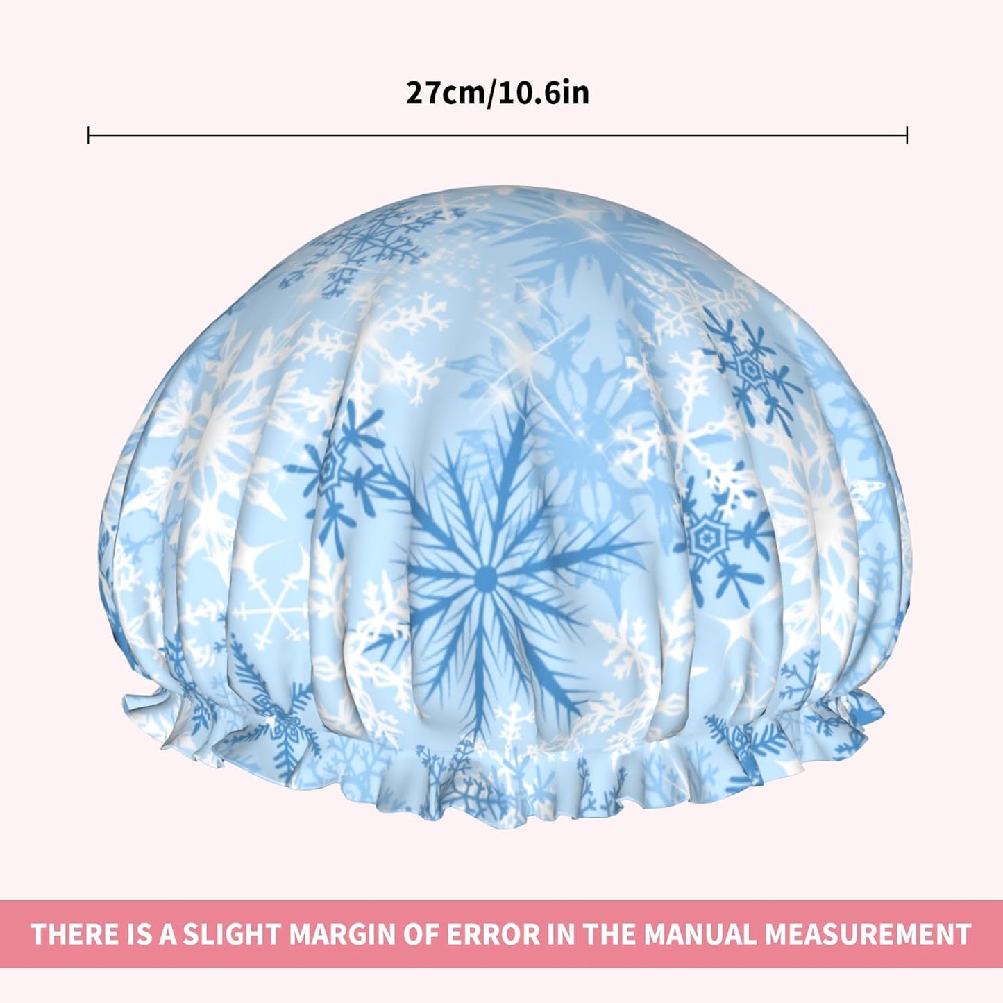 Winter Snowflakes Shower Caps Blue White Snowflakes Hair Caps for Shower Dual-Layer Waterproof Bath Hat Elastic Reusable Hair Hat for Shower Cooking Clean Makeup Travel