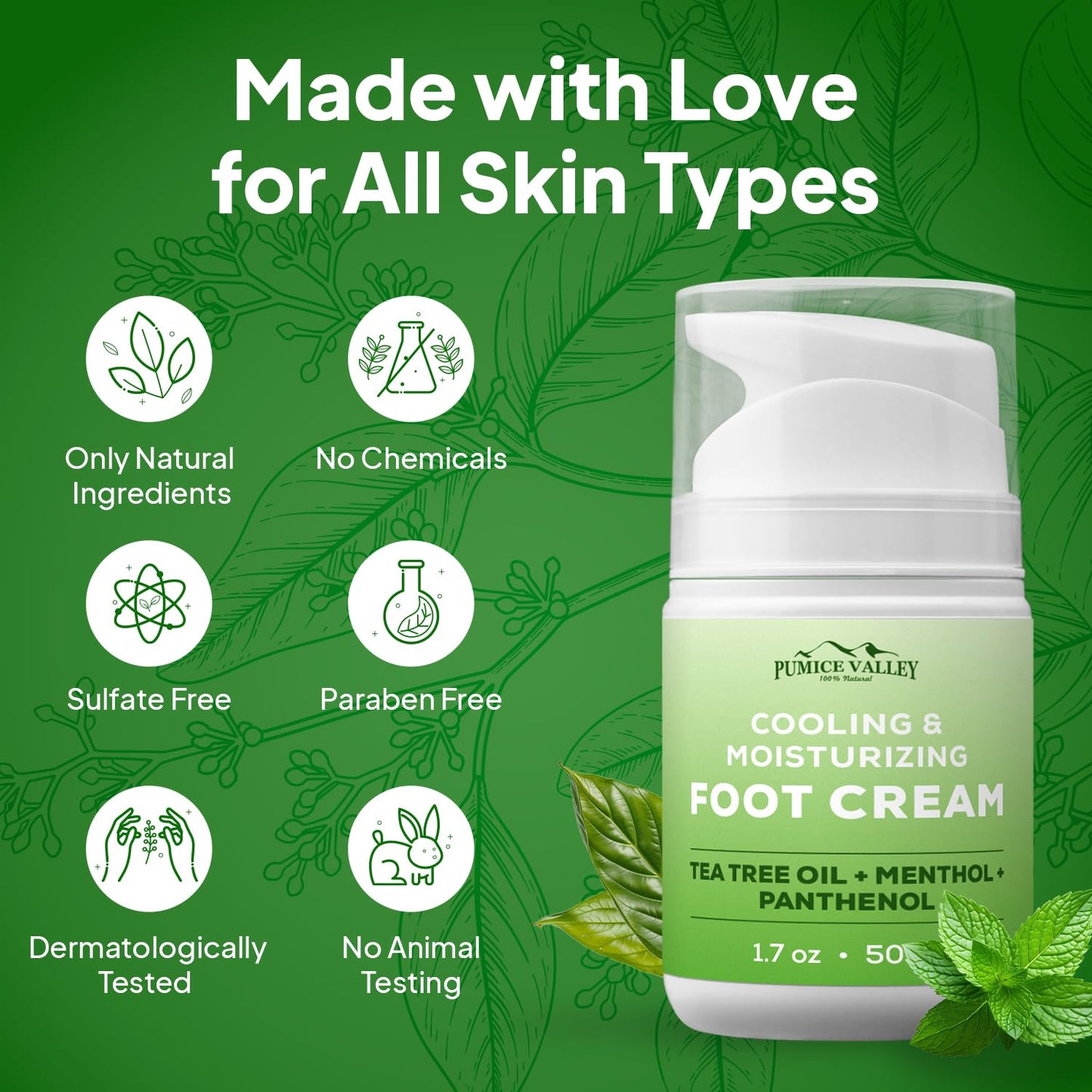 2 Pack Foot Cream for Dry Cracked Feet and Heels - Natural Moisturizer, Corn, Calluses Treatment - Skin, Body Lotion, Panthenol, Tea Tree Oil, Menthol 1.7 Oz