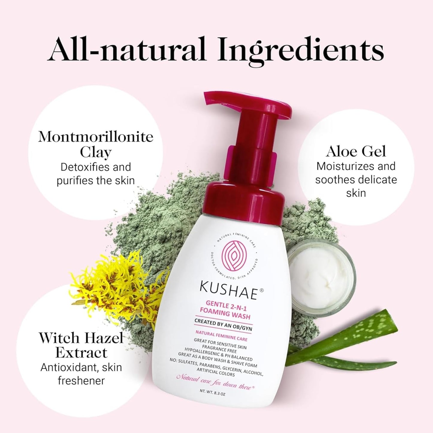 Kushae Gentle 2-in-1 Foaming Wash, pH Balance Feminine Wash for Optimal Hygiene, Refreshing & Soothing Feminine Wash for Sensitive Skin, Fragrance-Free Intimate Wash for Daily Use, 8.3 oz