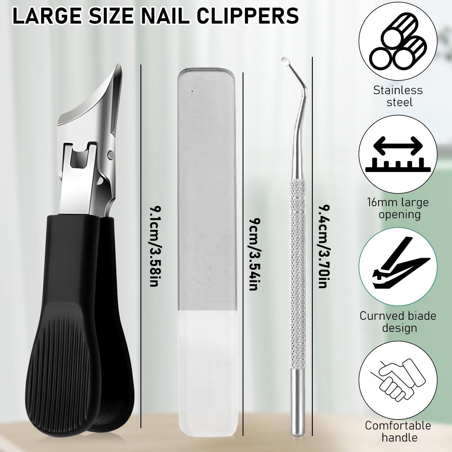Eagle Beak Beveled Nail Clippers,Wide Jaw Opening Anti-Splash Slanted Nail Clipper,Slanted Jaw Ingrown Toenail Clippers for Thick Toenails (Black)