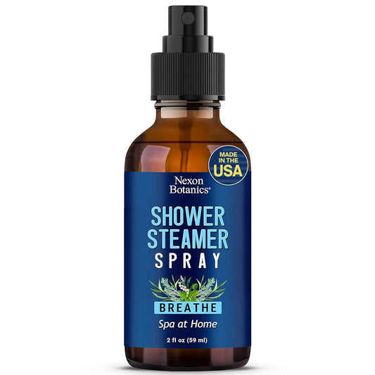 Breathe Shower Steamer Spray 2 fl oz - Aromatherapy Mist with Rosemary, Peppermint, Eucalyptus Essential Oil Blend - Refreshing Spa at Home Steam Spray - Nexon Botanics